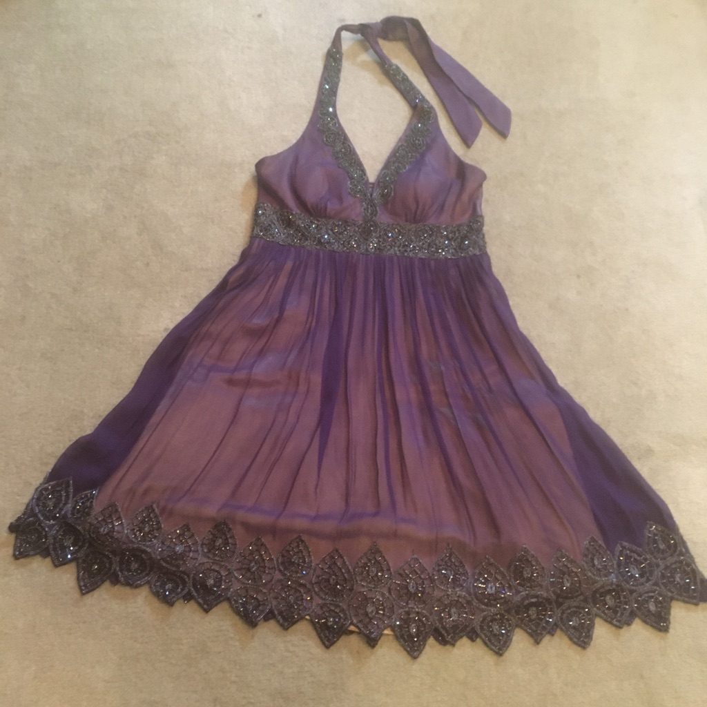 Purple Silk Sequins Dress Size 10